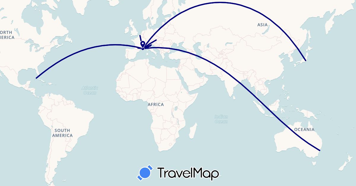 TravelMap itinerary: driving in Austria, Australia, Cuba, France, Italy, Japan (Asia, Europe, North America, Oceania)